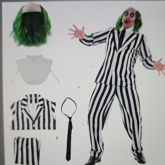 Other - NWT 5 PC SET BLACK AND WHITE JUICE STRIPE SUIT WITH WIG